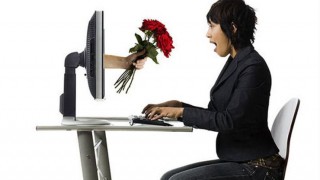 Woman receiving roses online